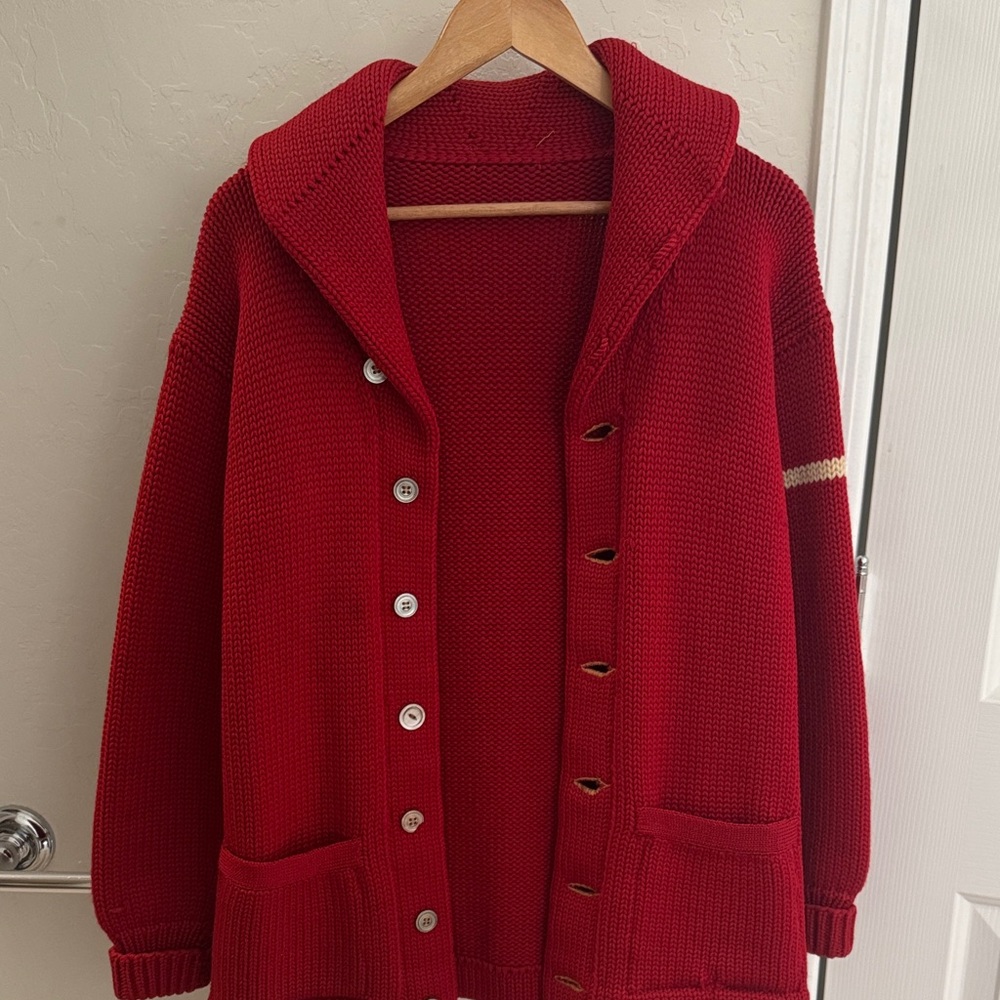 Red Button-Up Knit Cardigan